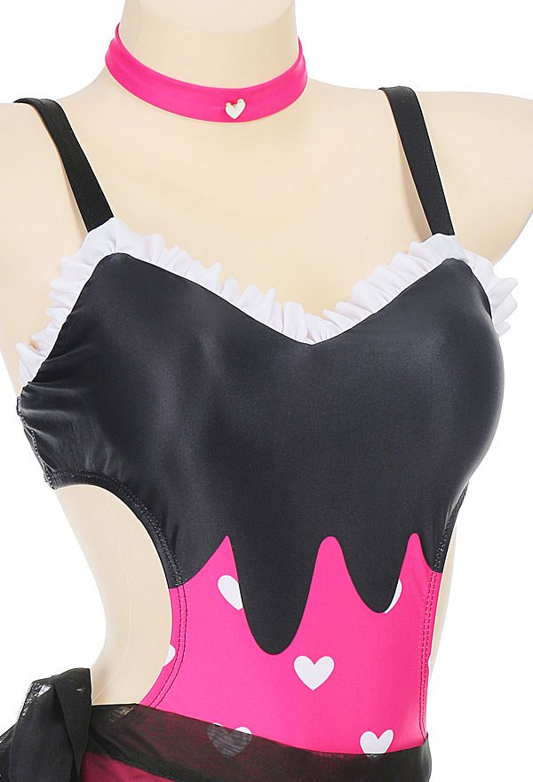 Miccostumes Swimsuits for Women Kawaii Bathing Suit Heart Prints One-piece Swimwear with Wrap Skirt
