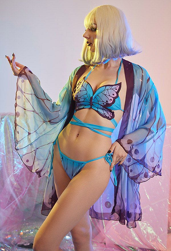 Miccostumes Trajes de baño para mujer Conjunto de bikini Butterfly Traje de baño de dos piezas para mujer con pareo Butterfly