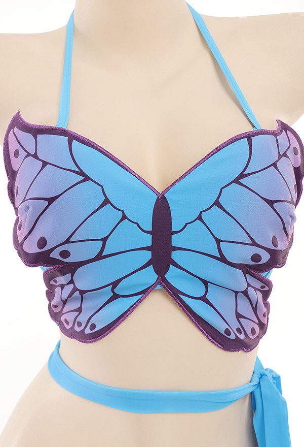 Miccostumes Trajes de baño para mujer Conjunto de bikini Butterfly Traje de baño de dos piezas para mujer con pareo Butterfly