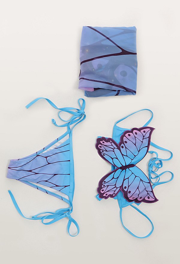 Miccostumes Trajes de baño para mujer Conjunto de bikini Butterfly Traje de baño de dos piezas para mujer con pareo Butterfly