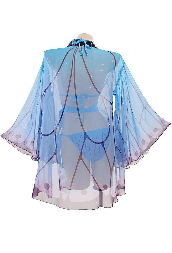 Miccostumes Trajes de baño para mujer Conjunto de bikini Butterfly Traje de baño de dos piezas para mujer con pareo Butterfly