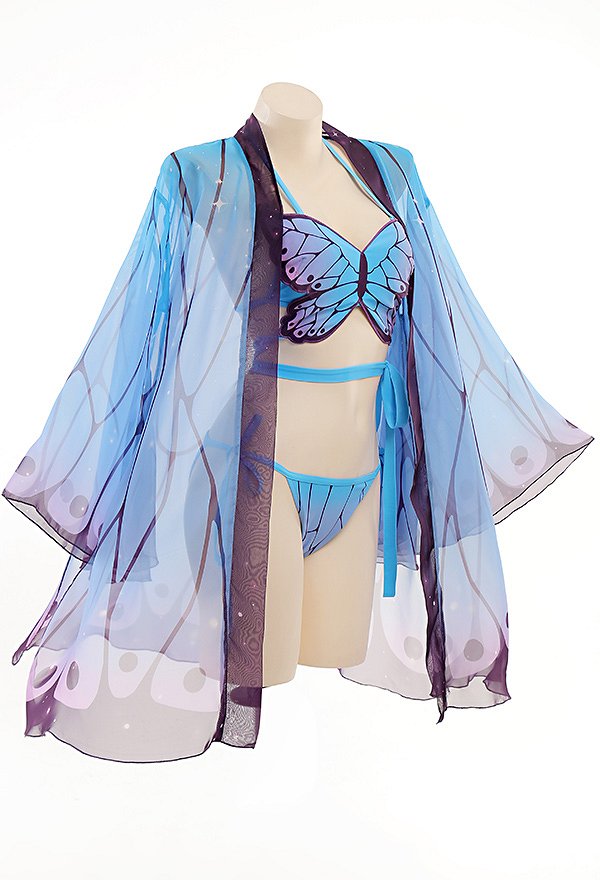 Miccostumes Trajes de baño para mujer Conjunto de bikini Butterfly Traje de baño de dos piezas para mujer con pareo Butterfly