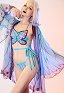 Miccostumes Trajes de baño para mujer Conjunto de bikini Butterfly Traje de baño de dos piezas para mujer con pareo Butterfly