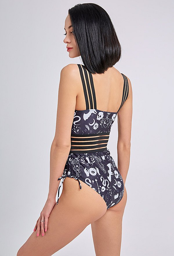Maillots de bain Miccostumes pour femmes Maillot de bain style gothique sombre Maillot de bain une pièce à bretelles croisées
