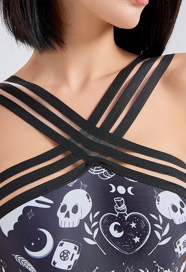 Maillots de bain Miccostumes pour femmes Maillot de bain style gothique sombre Maillot de bain une pièce à bretelles croisées