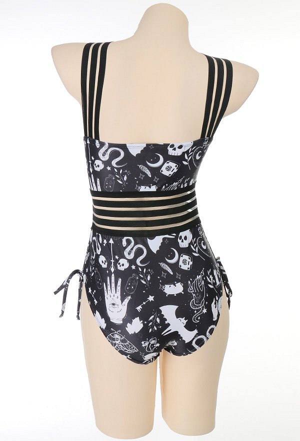 Maillots de bain Miccostumes pour femmes Maillot de bain style gothique sombre Maillot de bain une pièce à bretelles croisées