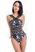Maillots de bain Miccostumes pour femmes Maillot de bain style gothique sombre Maillot de bain une pièce à bretelles croisées
