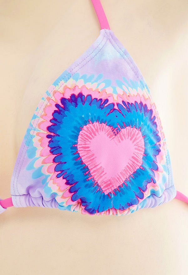 Miccostumes Swimsuits for Women Tie-Dye Heart Top and Straps Bottom Bathing Suit Sexy Swimwear Bikini Sets with Pullover Haori Coverup