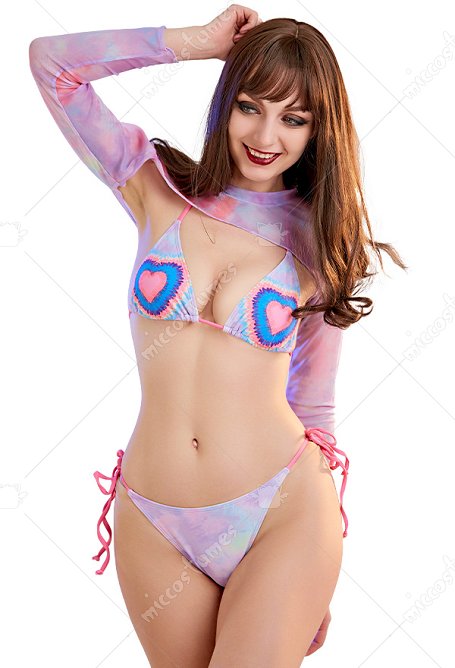 Maillots de bain Miccostumes pour femmes Maillot de bain avec haut tie-dye à cœur et bas à bretelles Ensemble bikini sexy avec cache-maillot Haori à enfiler