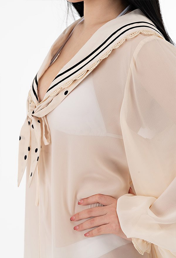 Miccostumes Trajes de baño Cubierta para mujer Cuello marinero Kimono Cárdigan de gasa transparente Miccostumes Trajes de baño Cubierta para mujer Cuello marinero Kimono Cárdigan de gasa transparente
