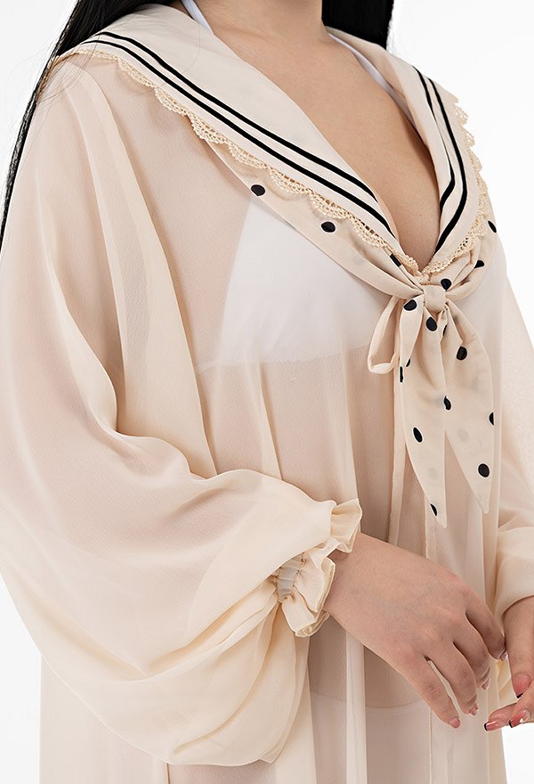 Miccostumes Trajes de baño Cubierta para mujer Cuello marinero Kimono Cárdigan de gasa transparente Miccostumes Trajes de baño Cubierta para mujer Cuello marinero Kimono Cárdigan de gasa transparente