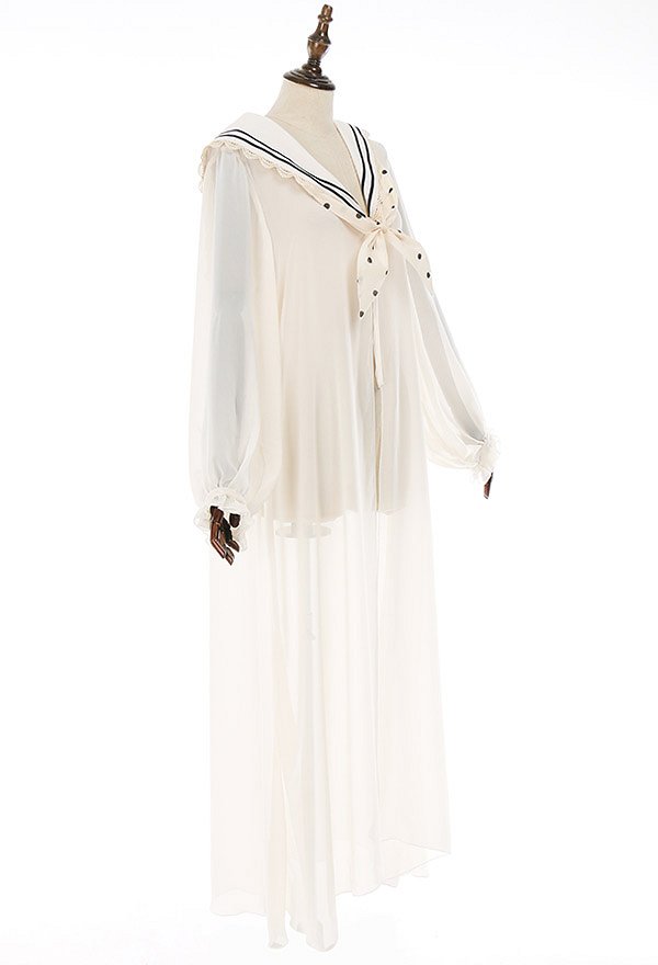 Miccostumes Trajes de baño Cubierta para mujer Cuello marinero Kimono Cárdigan de gasa transparente Miccostumes Trajes de baño Cubierta para mujer Cuello marinero Kimono Cárdigan de gasa transparente