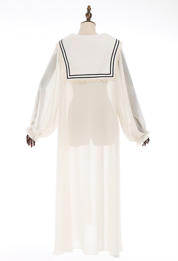 Miccostumes Trajes de baño Cubierta para mujer Cuello marinero Kimono Cárdigan de gasa transparente Miccostumes Trajes de baño Cubierta para mujer Cuello marinero Kimono Cárdigan de gasa transparente