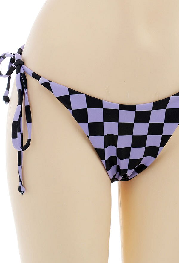 Miccostumes Swimsuits for Women Purple Black Plaid Swimwear Sexy Bathing Suit Lace Up Top and Shorts Bikini Sets