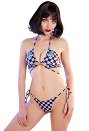 Miccostumes Trajes de baño para mujer Traje de baño a cuadros morado y negro Traje de baño sexy Conjunto de bikini con top con cordones y pantalones cortos