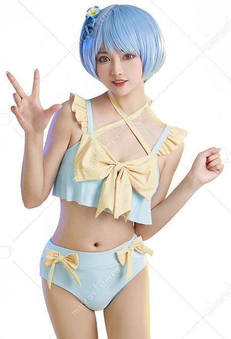 Miccostumes Swimsuit Femme Maillot de Bain Deux Pièces Bikini à Motif de Cœur avec Nœud Papillon