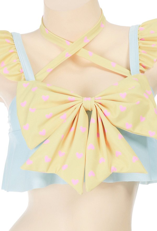 Miccostumes Swimsuit Femme Maillot de Bain Deux Pièces Bikini à Motif de Cœur avec Nœud Papillon