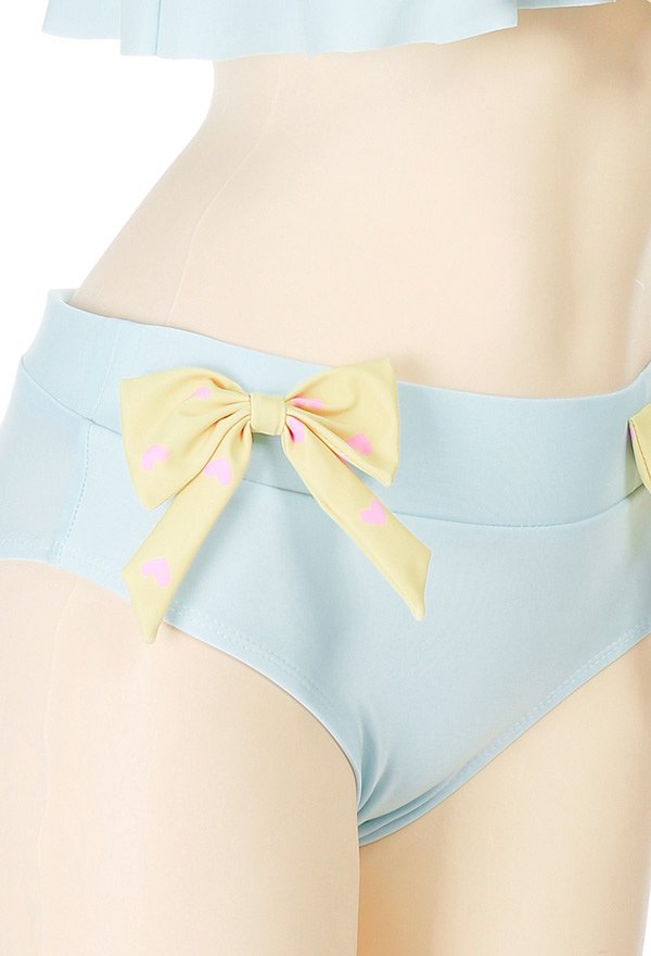 Miccostumes Swimsuit Femme Maillot de Bain Deux Pièces Bikini à Motif de Cœur avec Nœud Papillon