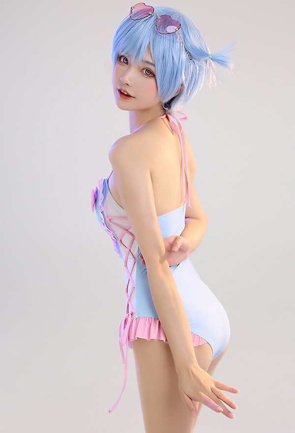 Miccostumes Swimsuits Femme Maillot de Bain Une Pièce Justaucorps Kawaii avec Impression de Lapin