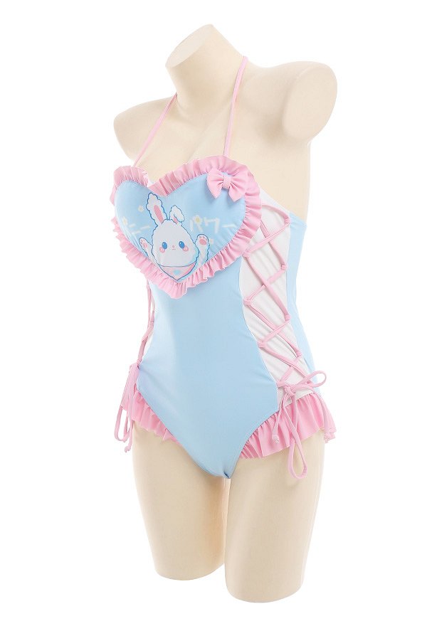 Miccostumes Swimsuits Femme Maillot de Bain Une Pièce Justaucorps Kawaii avec Impression de Lapin
