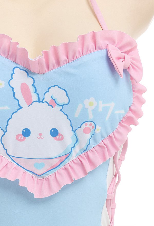 Miccostumes Swimsuits Femme Maillot de Bain Une Pièce Justaucorps Kawaii avec Impression de Lapin