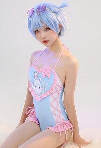 Miccostumes Swimsuits for Women Bunny Printed Bathing Suit Kawaii Lace Up One-piece Swimwear Sexy Costume