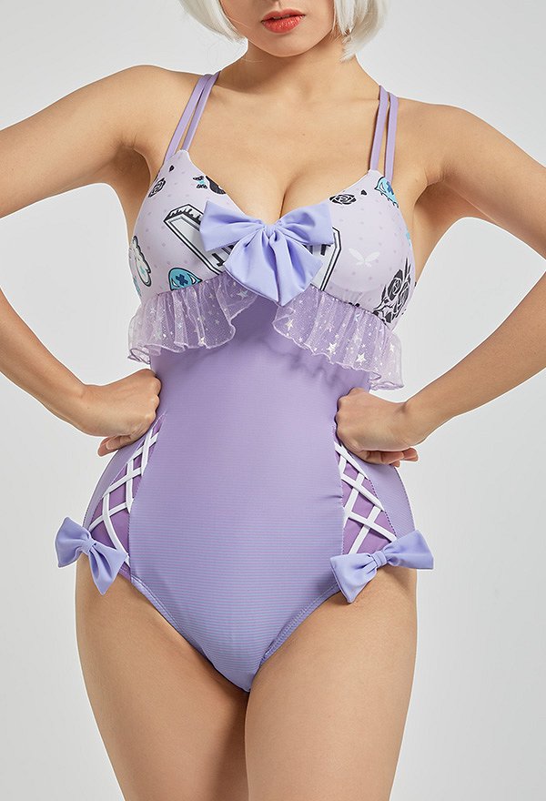 Miccostumes Swimsuits for Women Gothic Style Bathing Suit Bowknot One-piece Swimwear