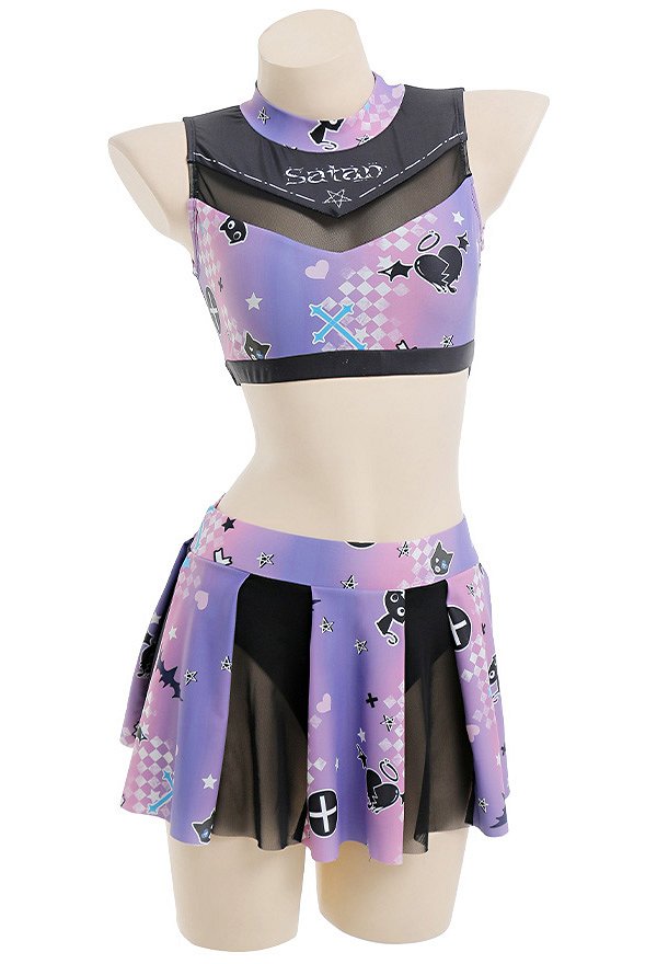Lila Harajuku Badeanzug Kawaii Bademode Bikini Set