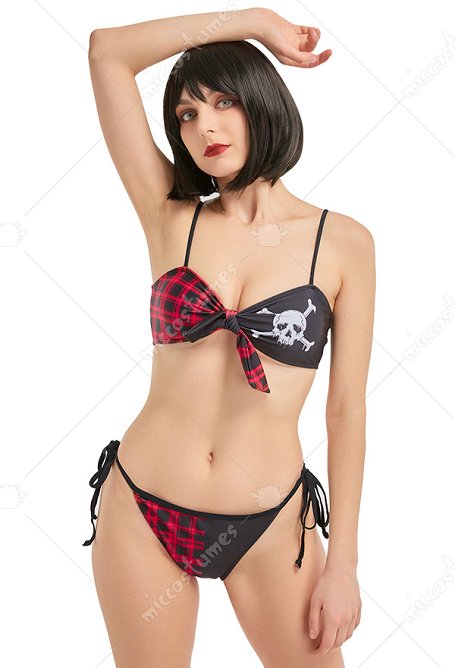Miccostumes Swimsuits Punk Bikini Gothic Schädel Dreieckiges Schnürung Badeanzug