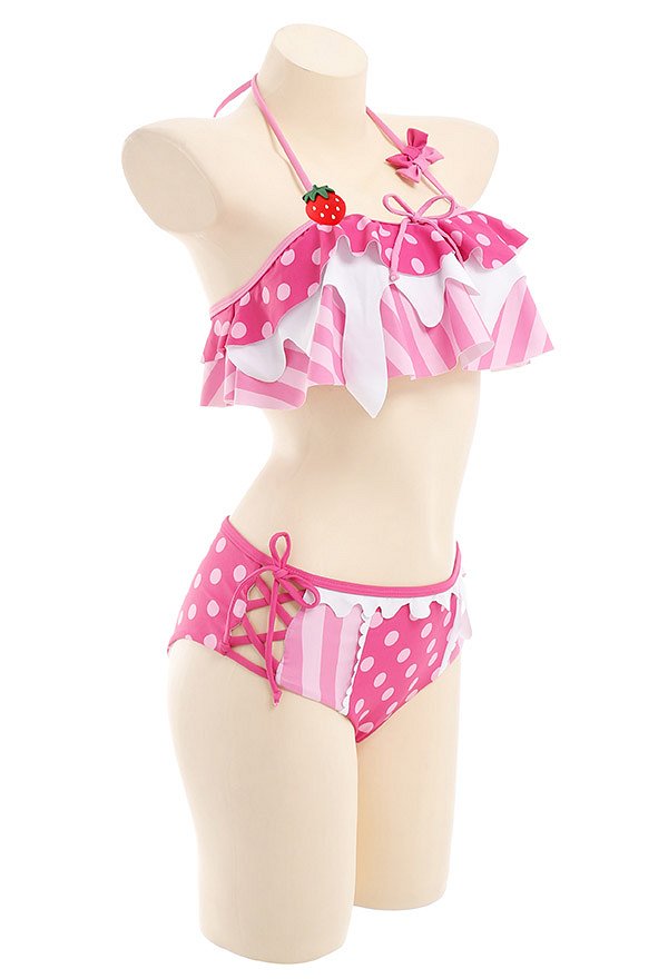 Miccostumes Swimsuits for Women Halter Bathing Suit Strawberry Pattern Two Piece Swimwear
