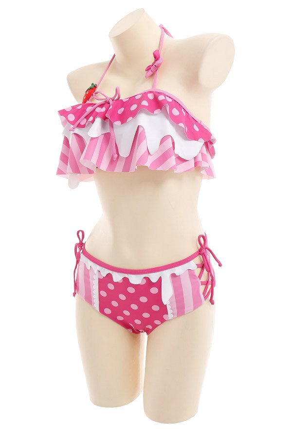 Miccostumes Swimsuits for Women Halter Bathing Suit Strawberry Pattern Two Piece Swimwear