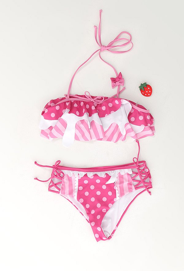 Miccostumes Swimsuits for Women Halter Bathing Suit Strawberry Pattern Two Piece Swimwear