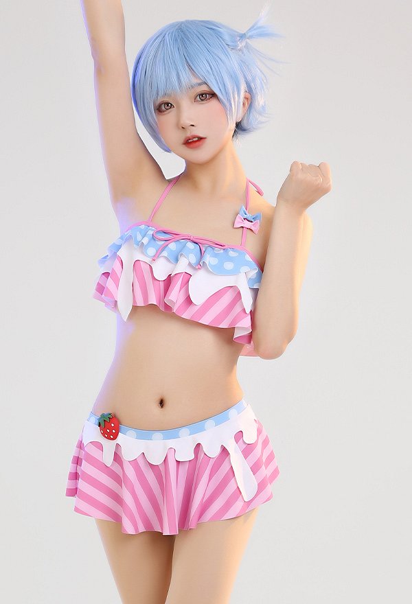 Miccostumes Maillots de bain pour femmes Maillot de bain deux pièces à motif fraise et lait Maillot de bain dos nu
