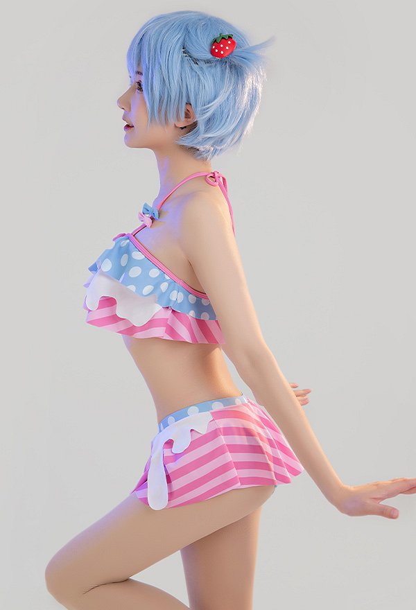 Miccostumes Maillots de bain pour femmes Maillot de bain deux pièces à motif fraise et lait Maillot de bain dos nu