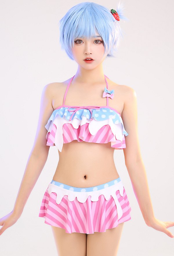 Miccostumes Maillots de bain pour femmes Maillot de bain deux pièces à motif fraise et lait Maillot de bain dos nu