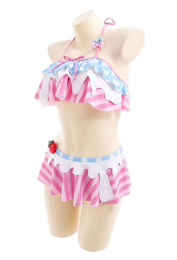 Miccostumes Maillots de bain pour femmes Maillot de bain deux pièces à motif fraise et lait Maillot de bain dos nu