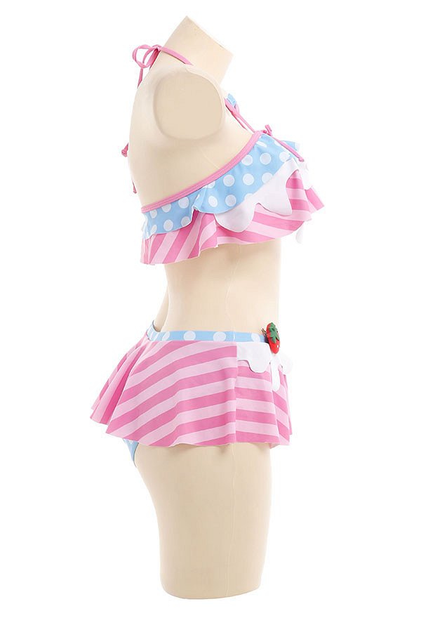 Miccostumes Maillots de bain pour femmes Maillot de bain deux pièces à motif fraise et lait Maillot de bain dos nu