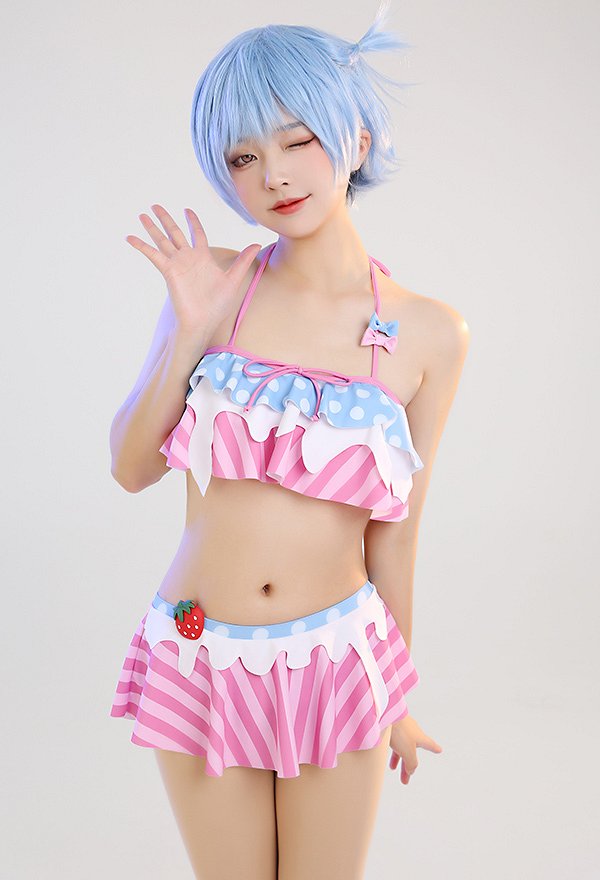 Miccostumes Maillots de bain pour femmes Maillot de bain deux pièces à motif fraise et lait Maillot de bain dos nu