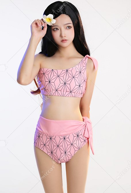Miccostumes Swimsuits Cosplay One Shoulder Bikini Badeanzug Hoher Taille Swimsuit High Waist in Rosa