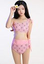 Miccostumes Swimsuits Argyle Prints for Bathing Bikini Set One-Shoulder Top and High Waist Shorts Two Piece Bathing Suit Swimwear