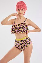 Miccostumes Swimsuits Number Sign Prints for Bathing Bikini Set Vest Top and High Waist Shorts Two Piece Bathing Suit Swimwear
