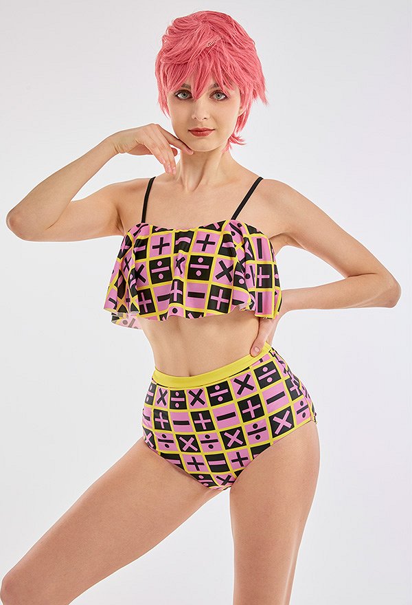 Miccostumes Swimsuits Number Sign Prints for Bathing Bikini Set Vest Top and High Waist Shorts Two Piece Bathing Suit Swimwear