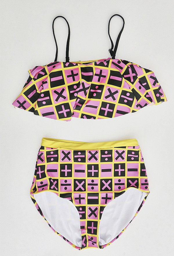 Miccostumes Swimsuits Number Sign Prints for Bathing Bikini Set Vest Top and High Waist Shorts Two Piece Bathing Suit Swimwear