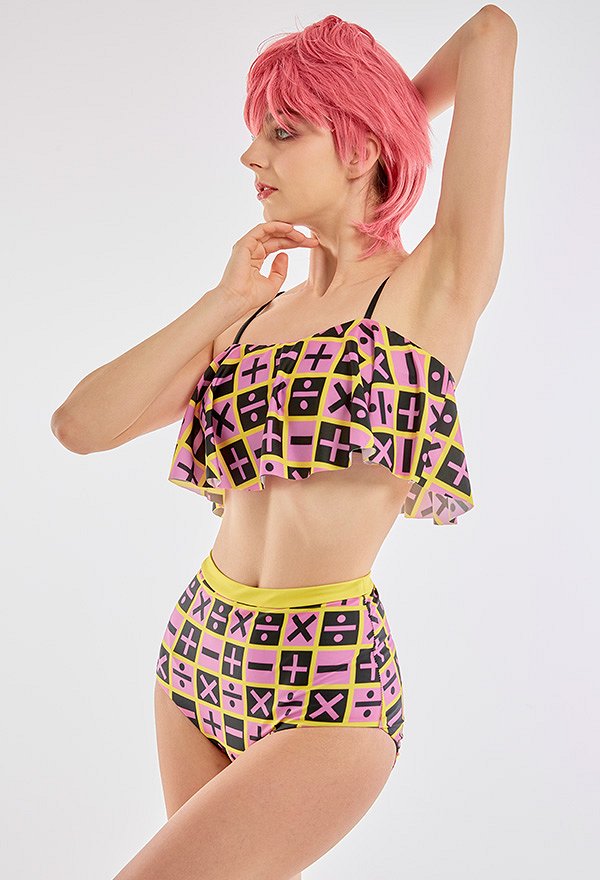 Miccostumes Swimsuits Number Sign Prints for Bathing Bikini Set Vest Top and High Waist Shorts Two Piece Bathing Suit Swimwear