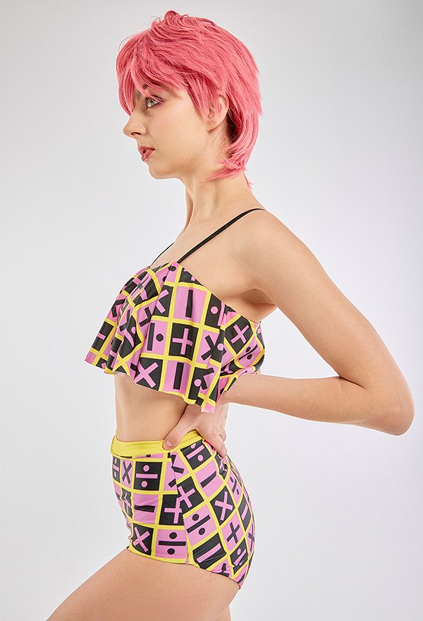 Miccostumes Swimsuits Number Sign Prints for Bathing Bikini Set Vest Top and High Waist Shorts Two Piece Bathing Suit Swimwear