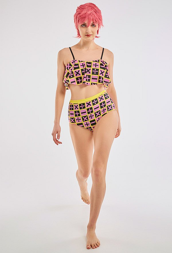 Miccostumes Swimsuits Number Sign Prints for Bathing Bikini Set Vest Top and High Waist Shorts Two Piece Bathing Suit Swimwear