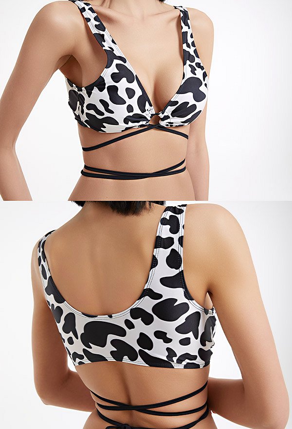 Maillots de bain Miccostumes pour femmes Maillots de bain imprimés vache laitière Maillots de bain sexy Ensemble bikini avec haut à lacets croisés et short