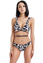 Miccostumes Swimsuits for Women Milk Cow Prints Swimwear Sexy Bathing suit Cross Lace Up Style Top and Shorts Bikini Sets