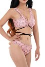 Miccostumes Swimsuits Pink Argyle Prints for Bathing Sexy Bikini Set Cross Lace Up Top and Shorts Two Piece Bathing Suit Swimwear