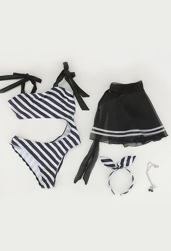 Miccostumes Trajes de baño para mujer Trajes de baño a rayas blancas y negras Trajes de baño sexys con pareo corto